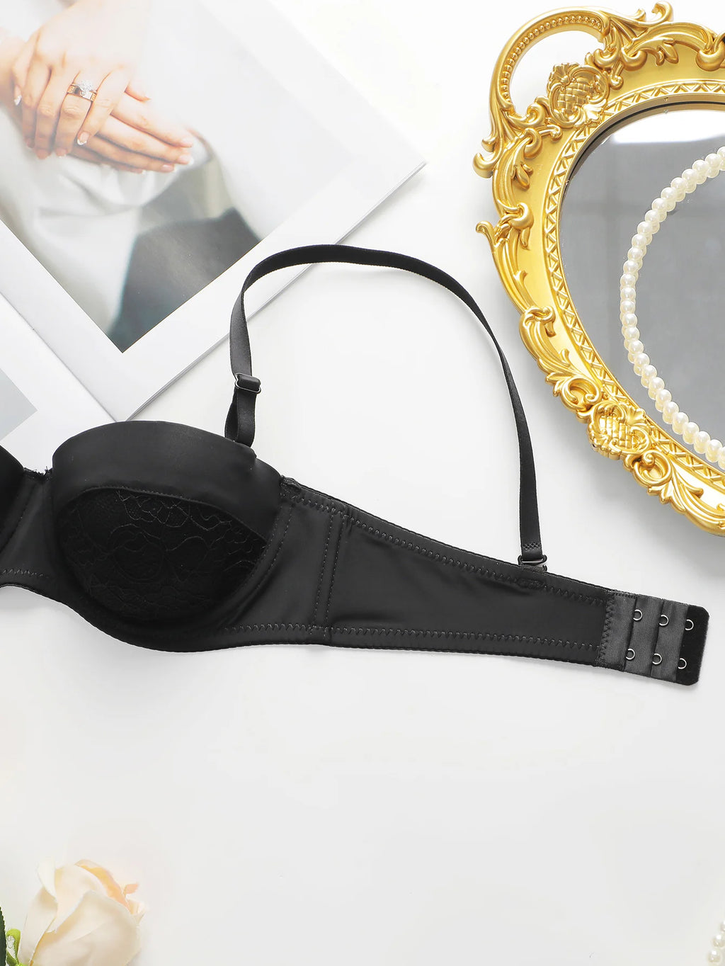 Women's sexy embroidered lace bra with steel rims gathered push up straps adjustable breathable bra B6086