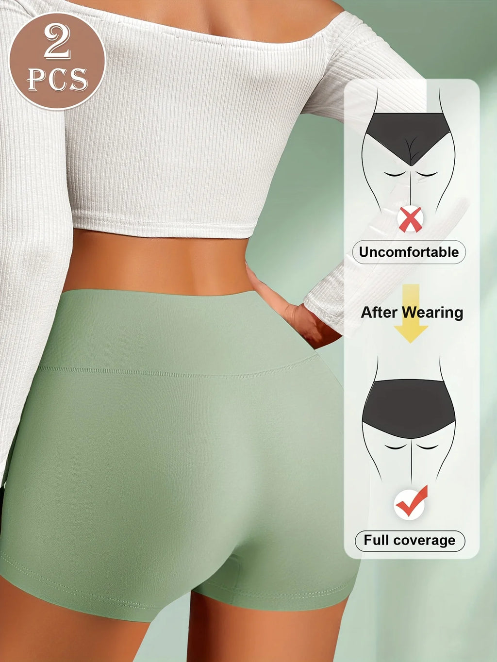 2pcs Women'S Modal Boxer Briefs - Soft, Breathable, and Comfortable Underwear in Heather Gray or Mint Green, High Elasticity