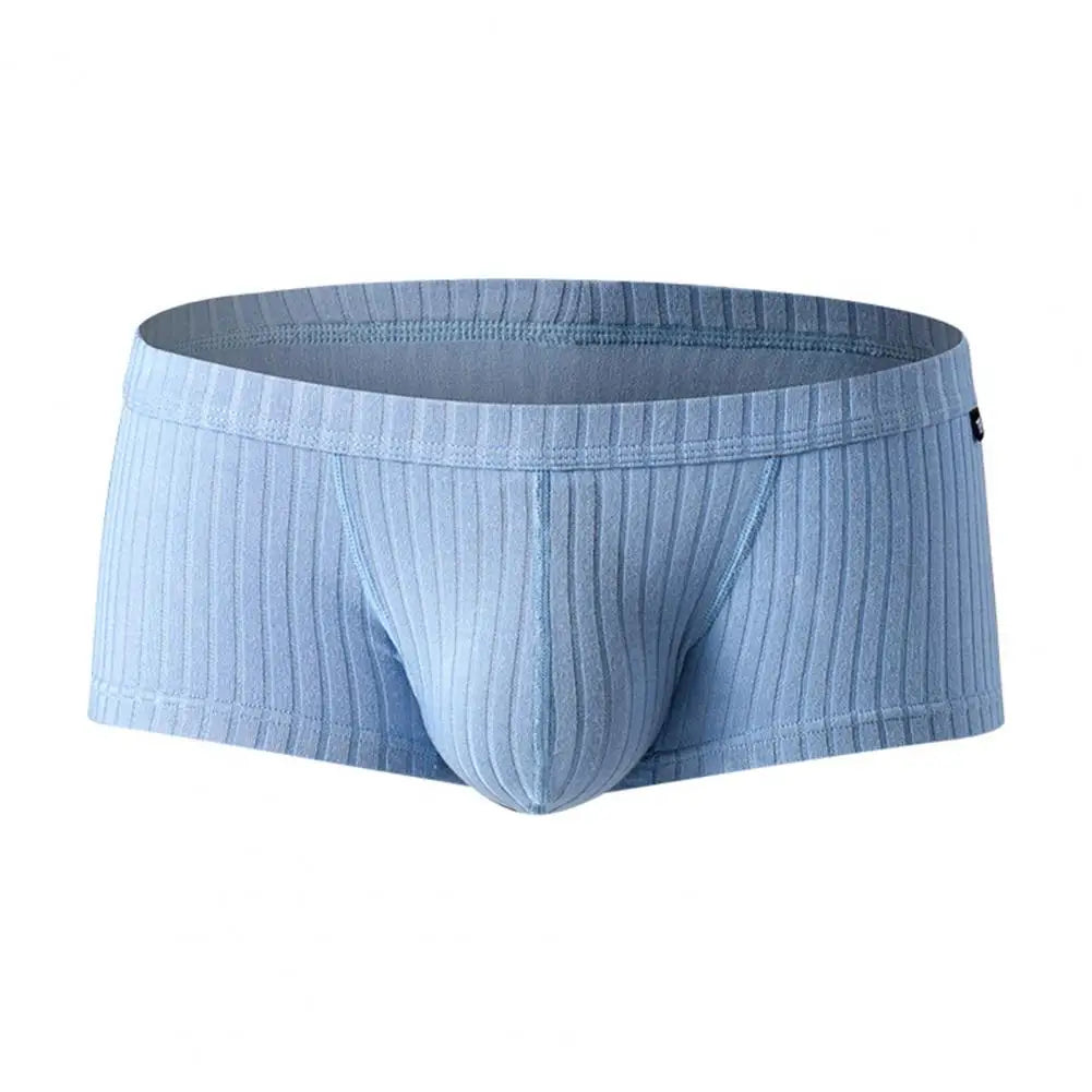 Men Underpants Good Breathability Solid Color Super Soft Sweat Absorption Ribbed Panties Men Underwear Shorts Daily Wear
