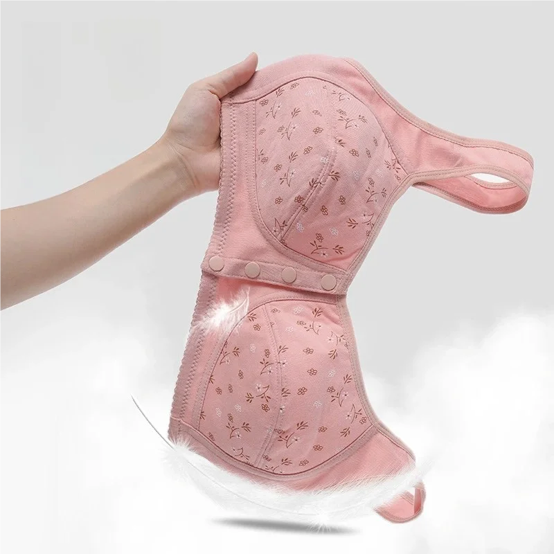 Wire Free Bra Front Closure Cotton Bras Women Comfortable Soft Camisole Middle Age Women Underwear Large Bust 48BC 50BC 52BC Cup