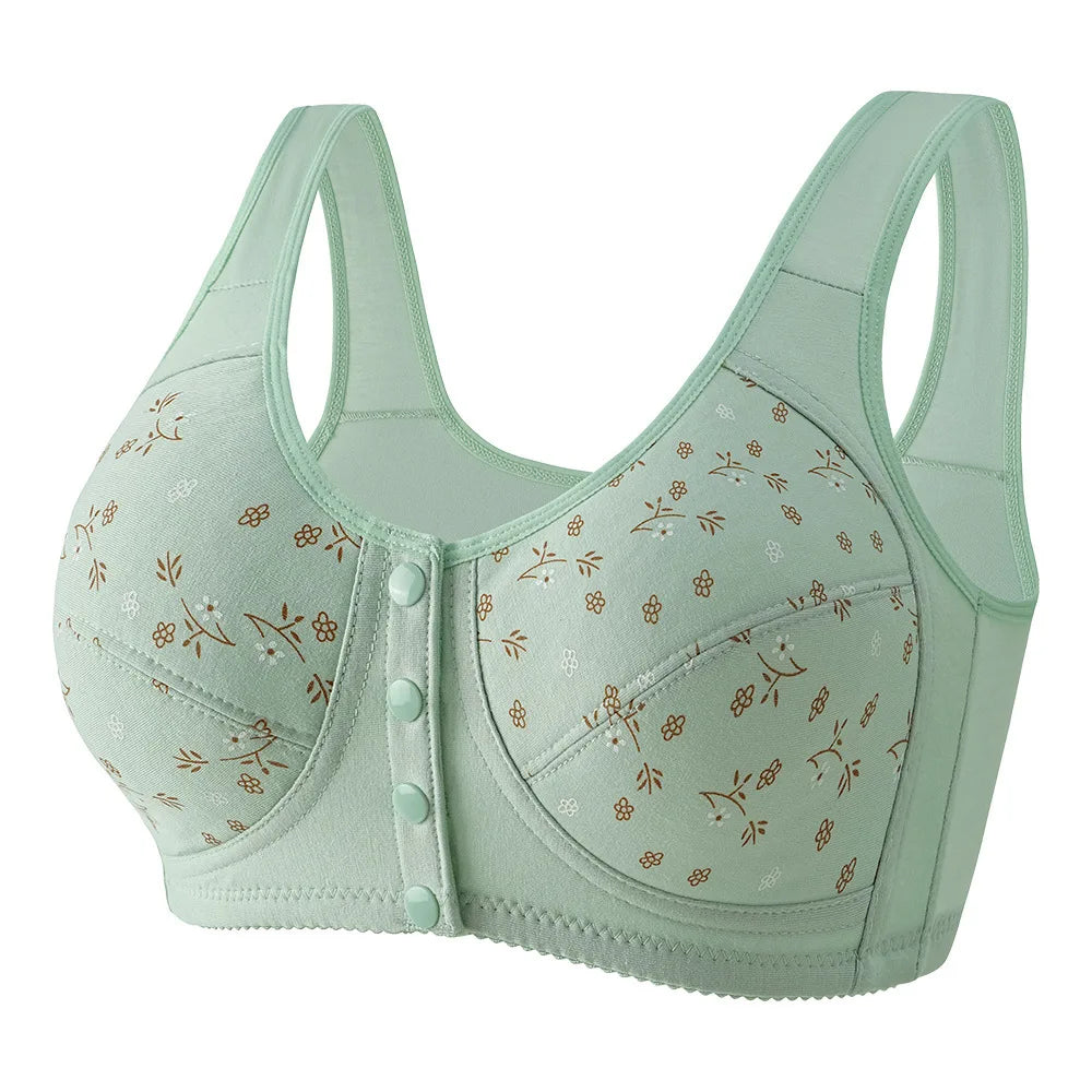 Wire Free Bra Front Closure Cotton Bras Women Comfortable Soft Camisole Middle Age Women Underwear Large Bust 48BC 50BC 52BC Cup