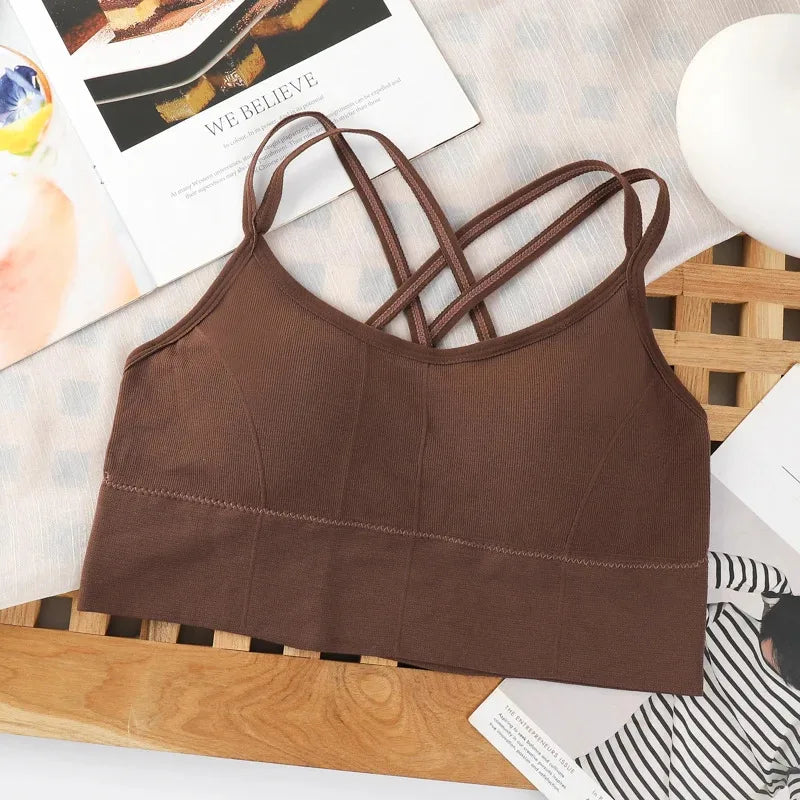 Sexy women Tops back cross strap tank top push up running sports bra breathable soft fitness beauty solid color yoga bra