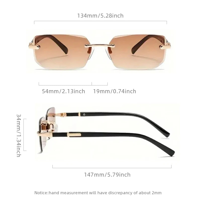 Fashion Rimless Sunglasses Men Women Populare Frameless Sun Glasses Male Female Classic Small Square Summer Traveling Shades