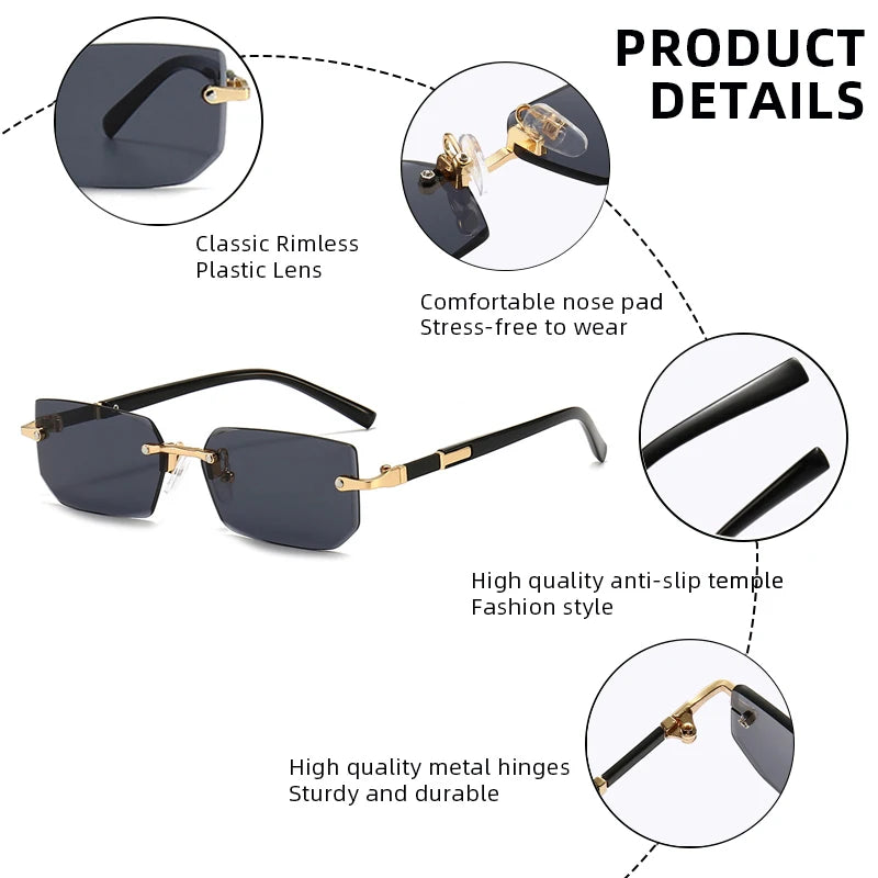 Fashion Rimless Sunglasses Men Women Populare Frameless Sun Glasses Male Female Classic Small Square Summer Traveling Shades