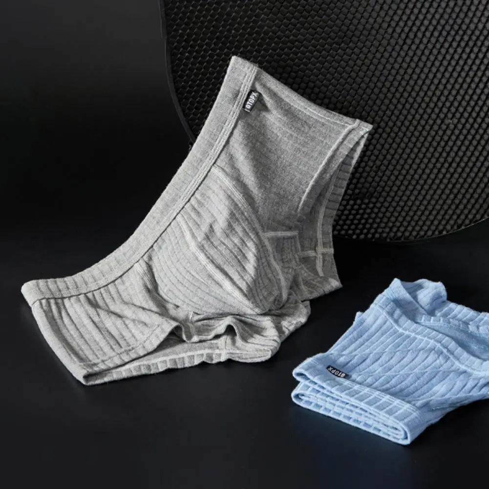 Men Underpants Good Breathability Solid Color Super Soft Sweat Absorption Ribbed Panties Men Underwear Shorts Daily Wear