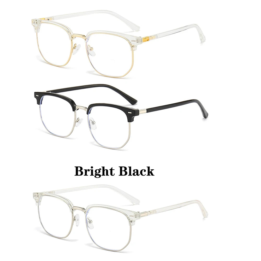 Fashion unisex square Plain glasses for men women Metal frame glasses polygon eyeglasses Gentle Black anti blue light glasses