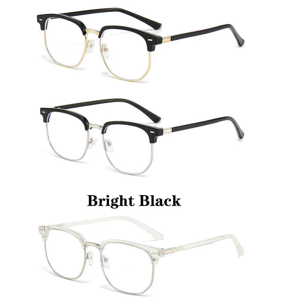 Fashion unisex square Plain glasses for men women Metal frame glasses polygon eyeglasses Gentle Black anti blue light glasses
