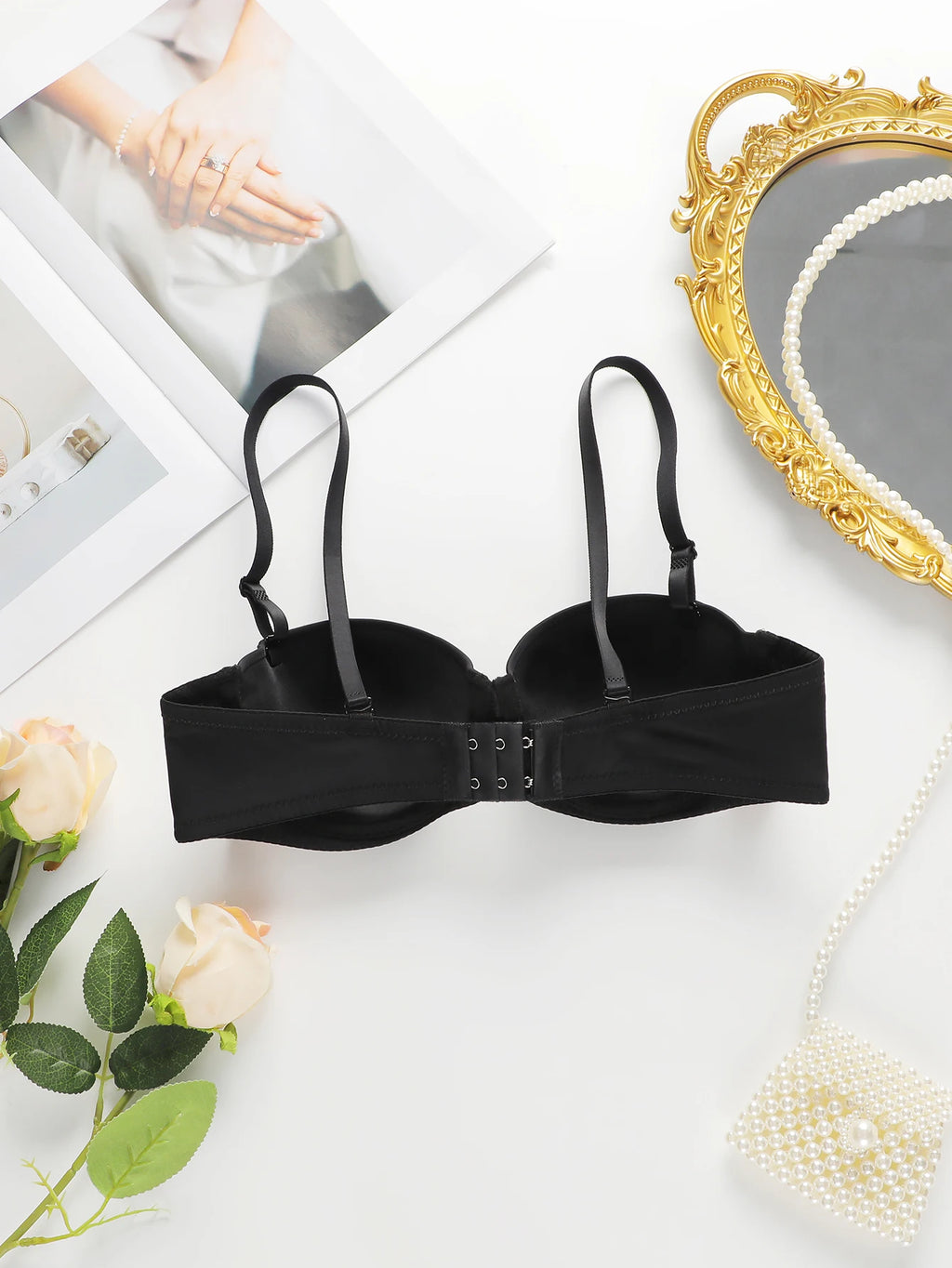 Women's sexy embroidered lace bra with steel rims gathered push up straps adjustable breathable bra B6086