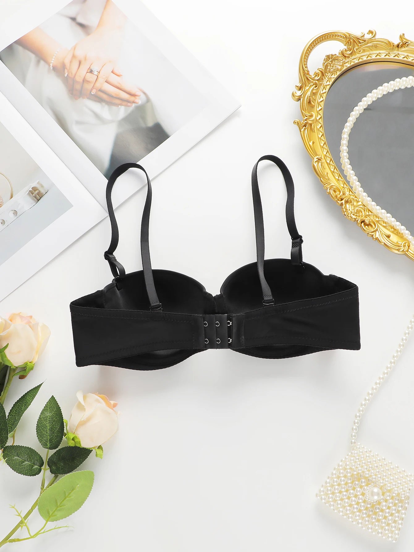 Women's sexy embroidered lace bra with steel rims gathered push up straps adjustable breathable bra B6086