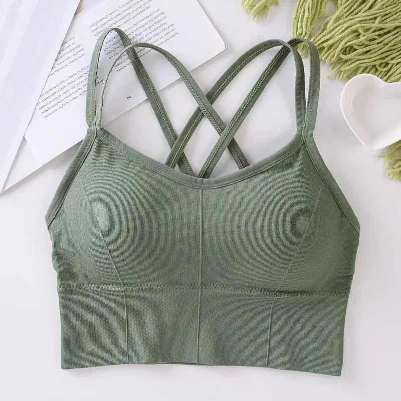 Sexy women Tops back cross strap tank top push up running sports bra breathable soft fitness beauty solid color yoga bra