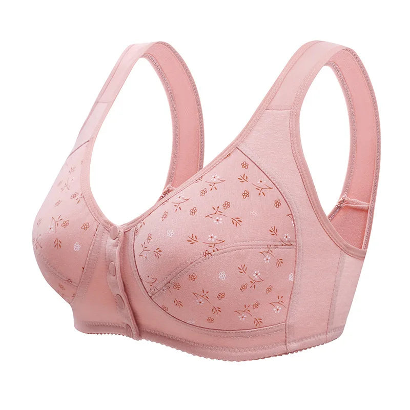 Wire Free Bra Front Closure Cotton Bras Women Comfortable Soft Camisole Middle Age Women Underwear Large Bust 48BC 50BC 52BC Cup