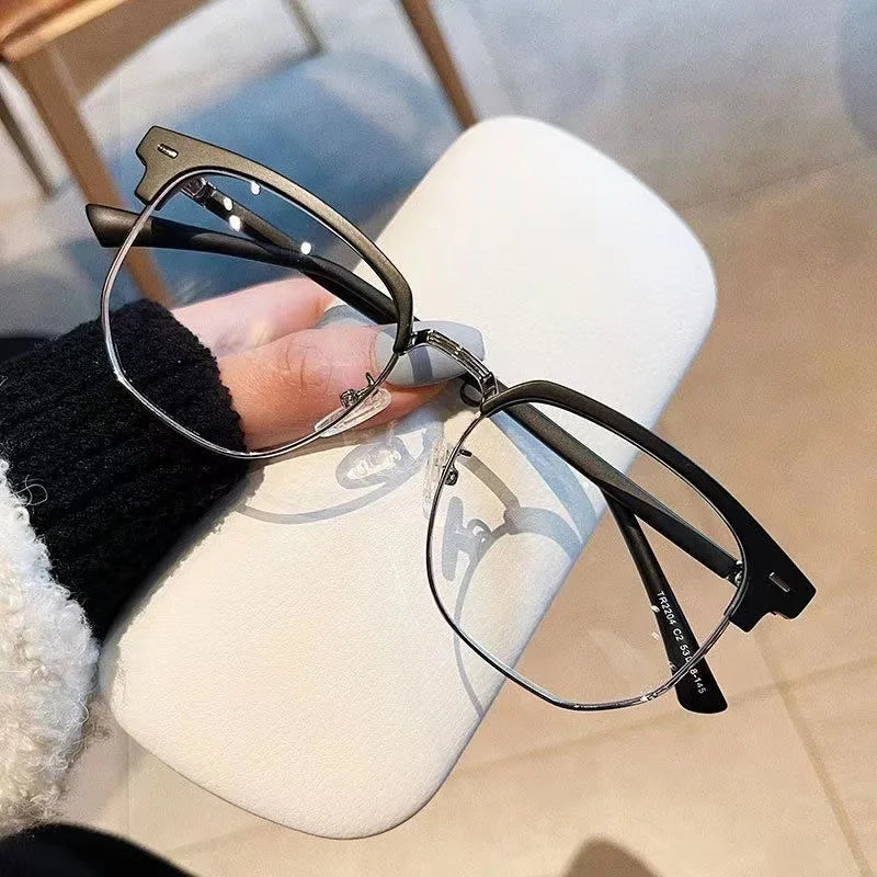 Fashion unisex square Plain glasses for men women Metal frame glasses polygon eyeglasses Gentle Black anti blue light glasses