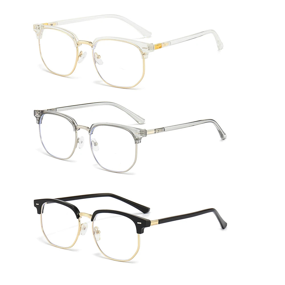 Fashion unisex square Plain glasses for men women Metal frame glasses polygon eyeglasses Gentle Black anti blue light glasses