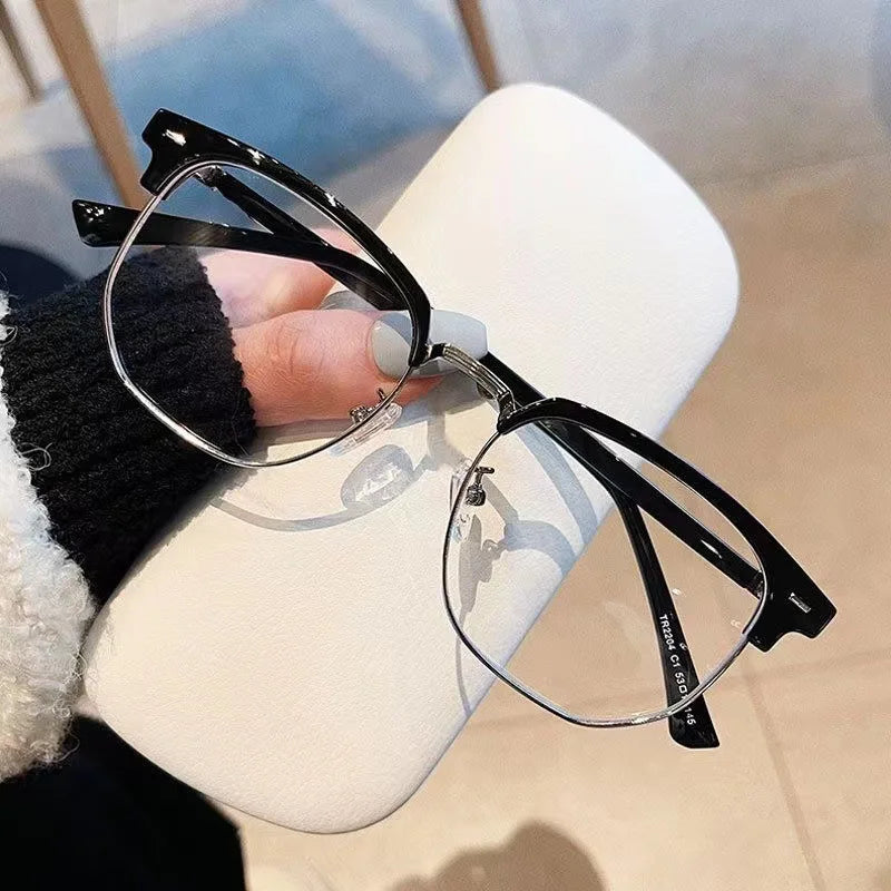 Fashion unisex square Plain glasses for men women Metal frame glasses polygon eyeglasses Gentle Black anti blue light glasses