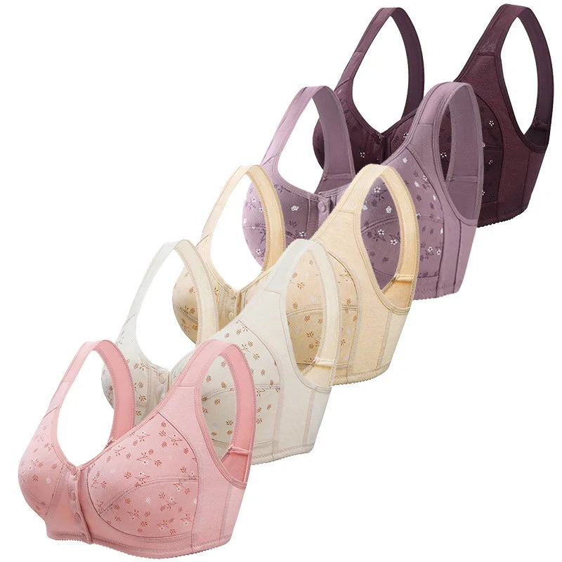 Wire Free Bra Front Closure Cotton Bras Women Comfortable Soft Camisole Middle Age Women Underwear Large Bust 48BC 50BC 52BC Cup