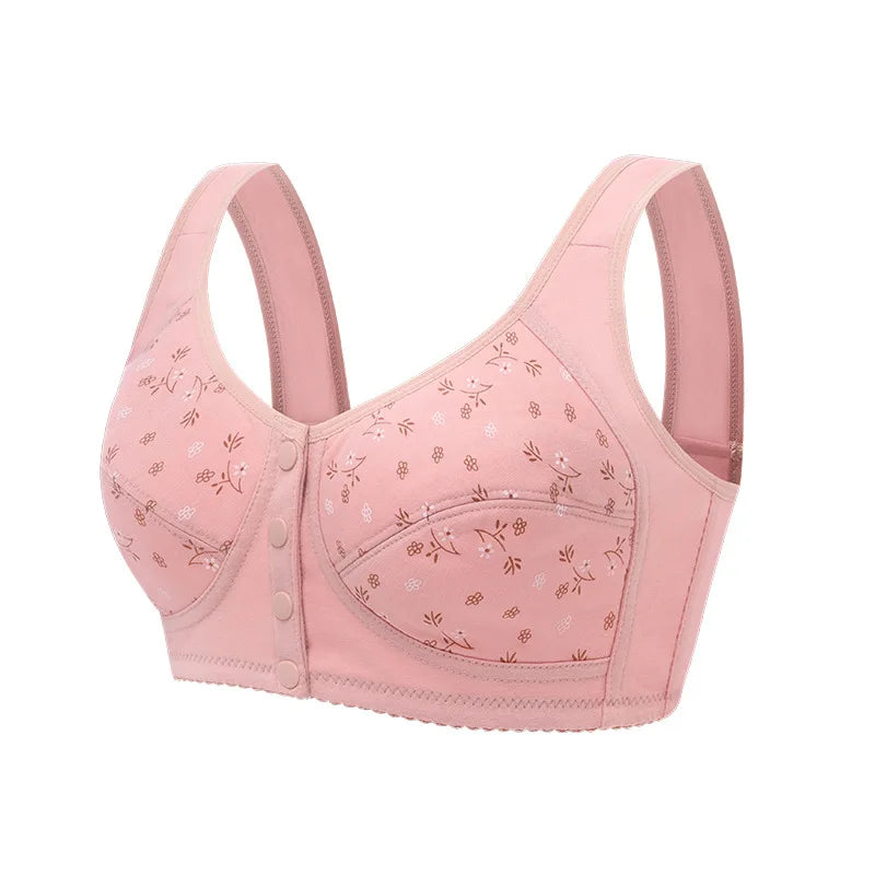 Wire Free Bra Front Closure Cotton Bras Women Comfortable Soft Camisole Middle Age Women Underwear Large Bust 48BC 50BC 52BC Cup