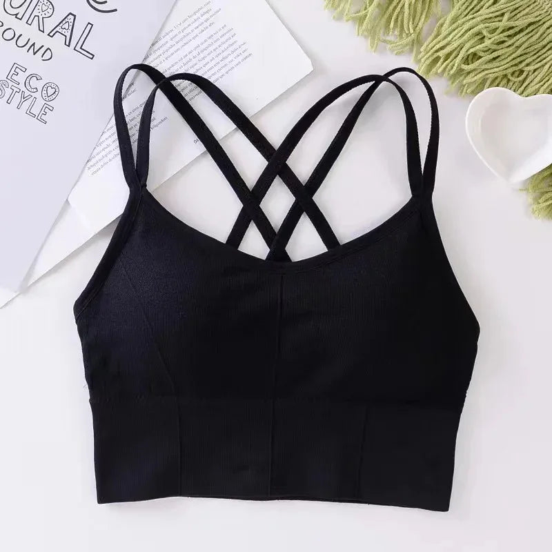 Sexy women Tops back cross strap tank top push up running sports bra breathable soft fitness beauty solid color yoga bra